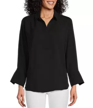 Легкий топ с длинными рукавами и струящимся воротником NIC + ZOE, черный