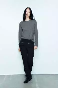 Легкий топ с длинными рукавами ZARA, серый