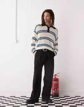 Легкий трикотажный джемпер-поло COLLUSION кремового цвета с длинными рукавами