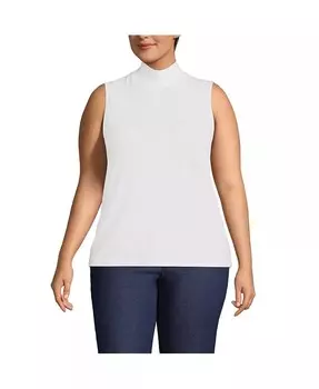 Легкий трикотажный топ больших размеров без рукавов с воротником-стойкой Lands' End, белый