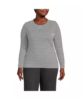 Легкий трикотажный топ с круглым вырезом больших размеров с длинными рукавами Lands' End, черный