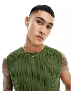 Легкий вязаный жилет хаки ASOS