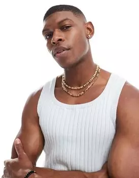 Легкий вязаный жилет в рубчик ASOS DESIGN Muscle голубого цвета