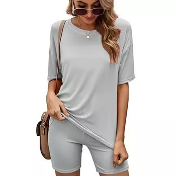 Легкий женский комплект из байкерских шорт и футболки в тон Haute Edition, серый