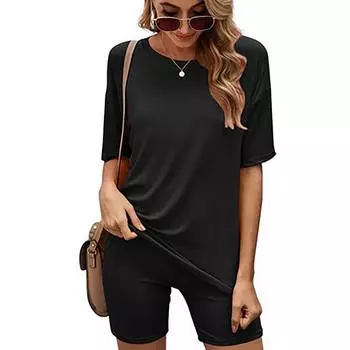 Легкий женский комплект из байкерских шорт и футболки в тон Haute Edition, черный