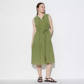 Легкое хлопковое платье (без рукавов, короткое, длина 104-115см) UNIQLO, зеленый