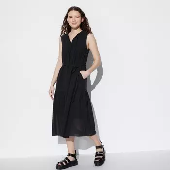 Легкое хлопковое платье (без рукавов, стандартная длина 111-122см) UNIQLO, черный