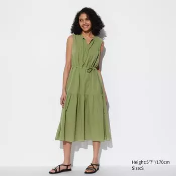 Легкое хлопковое платье без рукавов UNIQLO, зеленый