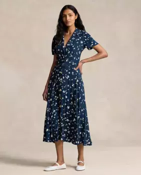 Легкое креповое платье с цветами Polo Ralph Lauren, темно-синий