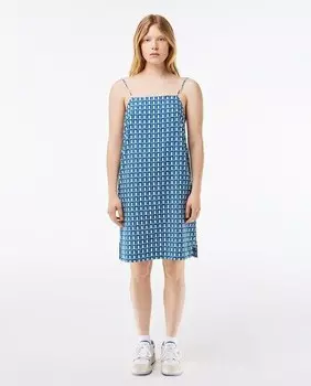 Легкое летнее платье из хлопка с принтом Lacoste, белый