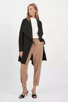 Легкое пальто халат с завязкой на талии Vila, черный