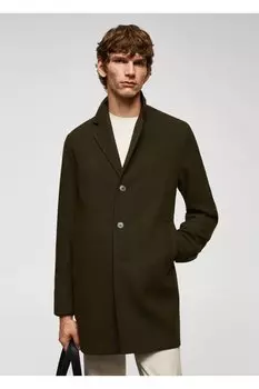 Легкое пальто из переработанной шерсти Mango, хаки