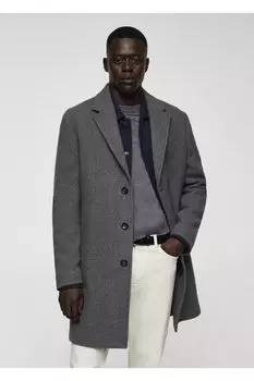 Легкое пальто из переработанной шерсти Mango, серый