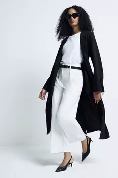 Легкое пальто пыльник с завязками на манжетах River Island, черный