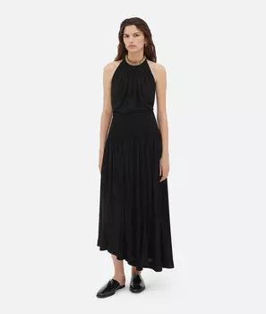 Легкое платье из вискозного трикотажа плиссе Bottega Veneta, черный