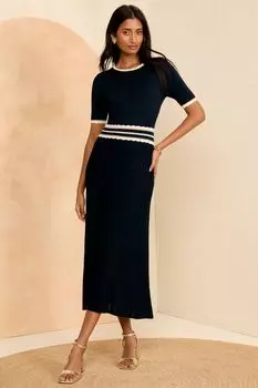 Легкое трикотажное платье миди с отделкой ракушками Love & Roses, синий