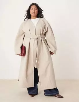 Легкое удлиненное официальное пальто овсяного цвета ASOS