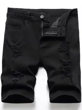 LEGND Мужские хлопковые рваные джинсы Fly на молнии шорты однотонные черные праздничные винтажные друзья Manfinity, черный