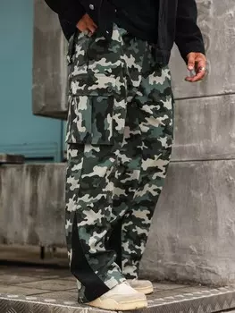 LEGND Мужские модные прямые брюки больших размеров с карманами и камуфляжным принтом Manfinity, темно-зеленый