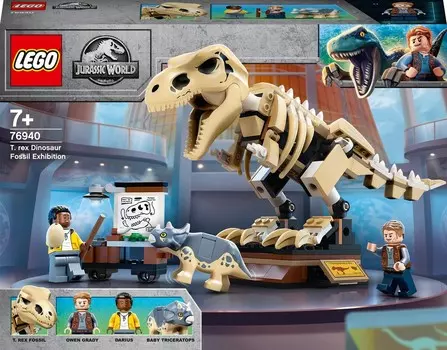 LEGO Jurassic World, блоки, кирпичи, выставка окаменелостей тираннозавра, 76940