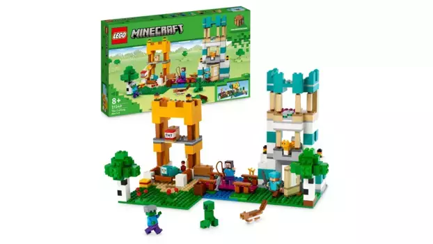 Lego Minecraft The Crafting Box 40, башни 2 в 1 на реке и кошачий домик