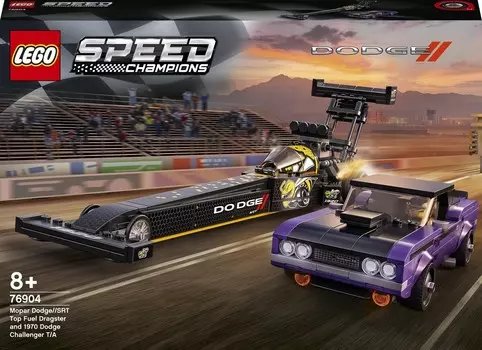 LEGO Speed Champions, блоки, автомобиль Mopar Dodge // SRT Top Fuel Dragster и Dodge Challenger T/A 1970 года, 76904