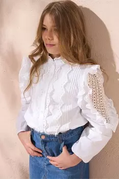 Лейси блузка с вышитыми воланами Angel & Rocket, белый