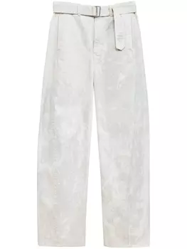 LEMAIRE брюки с эффектом потертости и поясом, серый