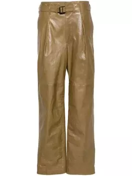 LEMAIRE кожаные брюки широкого кроя, зеленый
