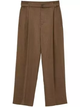 LEMAIRE прямые брюки строгого кроя с поясом, коричневый