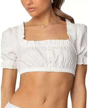 Ленора Короткий Топ с Пышными Рукавами Edikted, белый