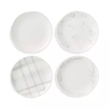 Lenox Oyster Bay Тарелки для лакомства с разными узорами, набор из 4 шт, белый