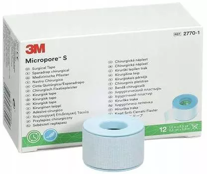 Лента Micropore S 2,5см х 5м силикон, 12 шт. Project Lashes