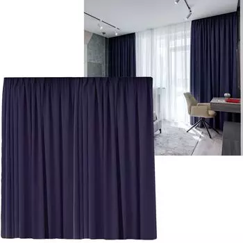 Лента с рюшами непрозрачная 300 (Ш) x 245см (Д) очень широкая затемняющая штора-шарф с универсальной лентой черная Cleanlevel EST 2016, темно-синий