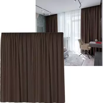 Лента с рюшами непрозрачная 300 (Ш) x 245см (Д) очень широкая затемняющая штора большой ширины шарф с универсальной лентой старый розовый Cleanlevel EST 2016, темно-коричневый