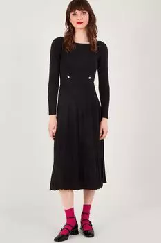 Lenzing Ecovero черное платье миди из вискозы с плиссированной отделкой и широким вырезом Monsoon, черный