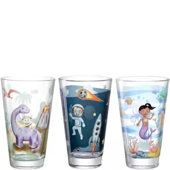 LEONARDO Bambini Aventura, Разноцветный, Стакан, 3 шт, Конус, 300 мл, 80 мм Glaskoch