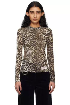 Леопардовая футболка с длинным рукавом Ganni, цвет leopard