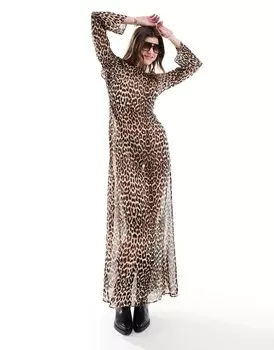 Леопардовое платье макси с глубоким вырезом на спине ASOS DESIGN