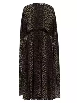 Леопардовое платье-миди с накидкой Michael Kors Collection, мультиколор