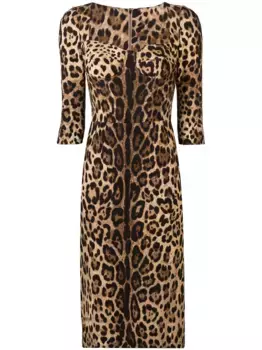 Леопардовое платье облегающего кроя DOLCE & GABBANA, коричневый