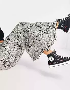 Леопардовые расклешенные плиссированные брюки Topshop