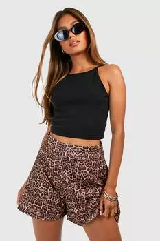Леопардовые трикотажные шорты из джерси Boohoo, коричневый