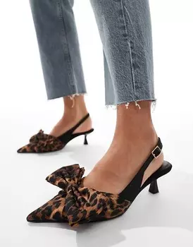 Леопардовые туфли на каблуке с открытой пяткой и бантом ASOS DESIGN Secret
