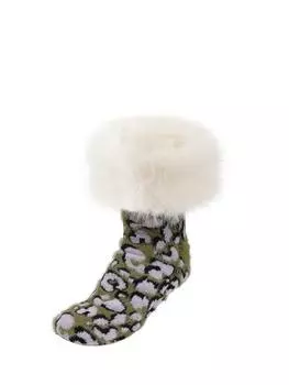 Леопардовые уютные тапочки-носки HotSquash, зеленый/разноцветный