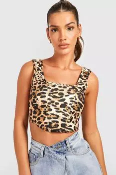Леопардовый бенгалийский корсетный топ Boohoo, черный
