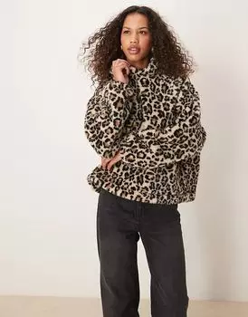 Леопардовый борг толстовка в нейтральном цвете ASOS DESIGN