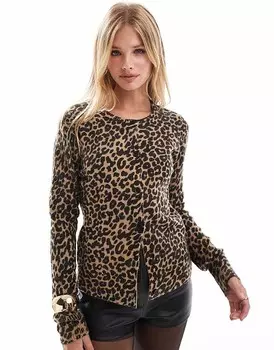 Леопардовый кардиган с круглым вырезом ASOS DESIGN