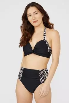 Леопардовый принт без косточек с мягкими чашечками и закручивающейся передней частью бикини-топа Debenhams, мультиколор