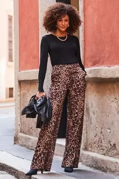 Леопардовый принт широкие брюки Sosandar, коричневый